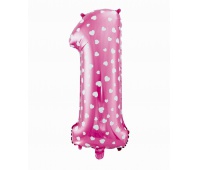Balon foliowy "Cyfra 1", różowa w serca, 61 cm, Balony, Artykuły dekoracyjne