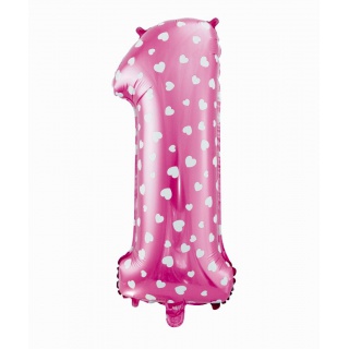 Balon foliowy "Cyfra 1", różowa w serca, 61 cm, Balony, Artykuły dekoracyjne