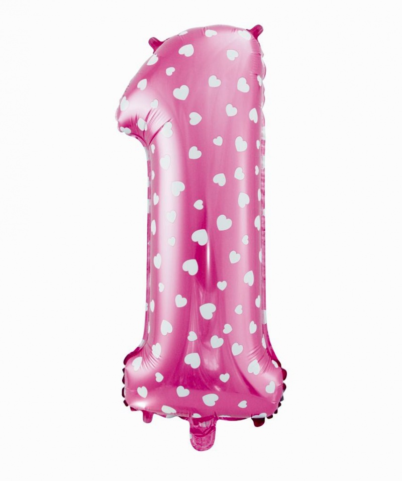 Balon foliowy "Cyfra 1", różowa w serca, 61 cm Balon foliowy "Cyfra 1", różowa w serca, 61 cm, Balony, Artykuły dekoracyjne