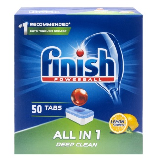 Tabletki do zmywarki FINISH All-in-one Powerball, 50szt., lemon, Środki czyszczące, Artykuły higieniczne i dozowniki