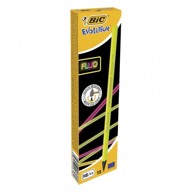 BIC Evolution Fluo 650 HB Ołówek bez gumki Pudełko 12 szt, Ołówki, Artykuły do pisania i korygowania