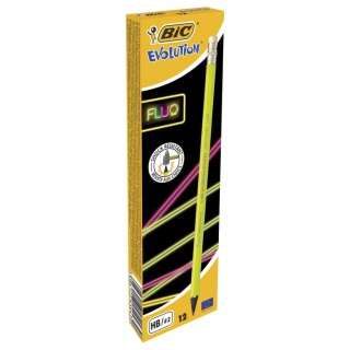 BIC Evolution Fluo 655 HB Ołówek z gumką Pudełko 12 szt, Ołówki, Artykuły do pisania i korygowania