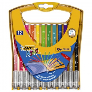 BIC Kids Kid Couleur Rainbow Flamastry Pudełko plastikowe 12 kolorów, Flamastry, Artykuły szkolne
