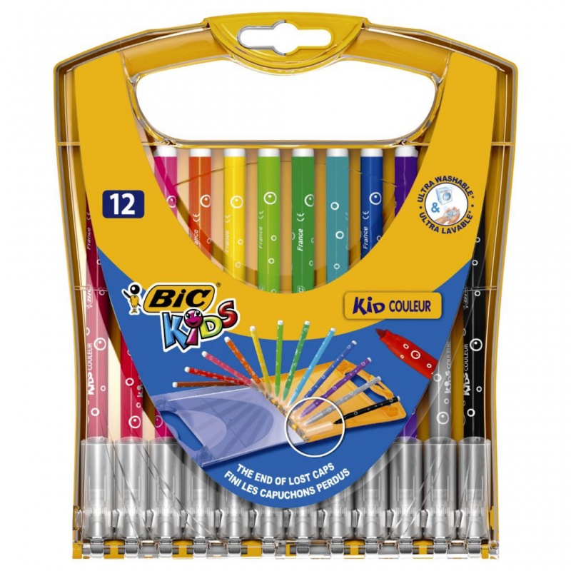 BIC Kids Kid Couleur Rainbow Flamastry Pudełko plastikowe 12 kolorów, Flamastry, Artykuły szkolne