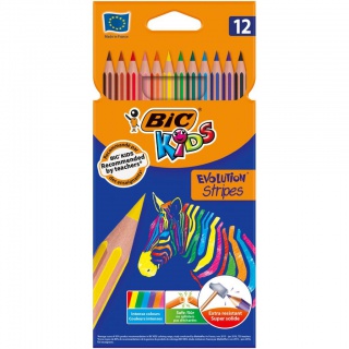 BIC Kids Eco Evolution Stripes Kredki ołówkowe 12 kolorów, Plastyka, Artykuły szkolne