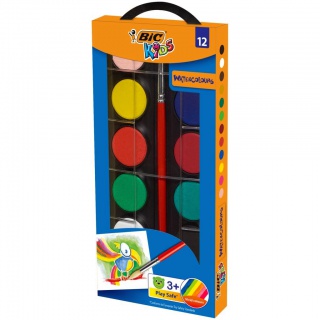 BIC Kids Watercolours Farby Akwarelowe 12 kolorów, Plastyka, Artykuły szkolne