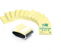 Karteczki ekologiczne POST-IT® Z-Notes (C2014Y12-1), 76x76mm, 12x100 kart., żółte + podajnik GRATIS