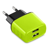 Uniwersal AC charger EXC Cute, 2xUSB, 2.4A, lime
