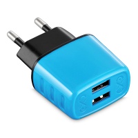 Uniwersal AC charger EXC Cute, 2xUSB, 2.4A, blue