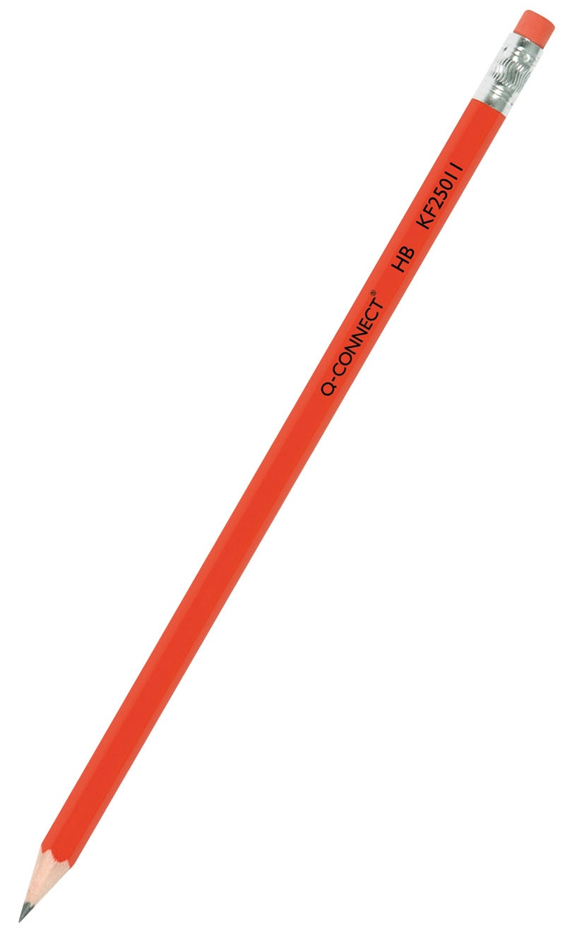 Ołówek drewniany z gumką Q-CONNECT HB, lakierowany, czerwony, Ołówki, Artykuły do pisania i korygowania