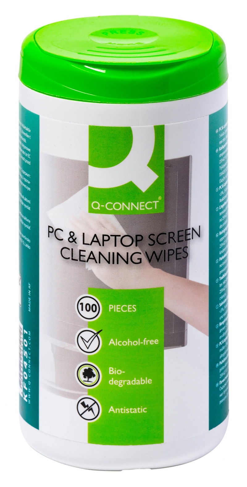 Ściereczki do czyszczenia ekran&oacute;w Q-CONNECT, tuba, 100szt., Środki czyszczące, Akcesoria komputerowe