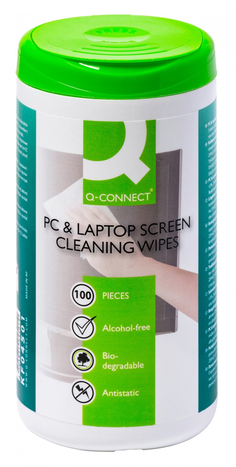 Ściereczki do czyszczenia ekran&oacute;w Q-CONNECT, tuba, 100szt., Środki czyszczące, Akcesoria komputerowe