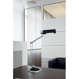 Lampka energooszczędna na biurko MAULoffice, 20W, mocowana zaciskiem, srebrno-czarna, Lampki, Urządzenia i maszyny biurowe