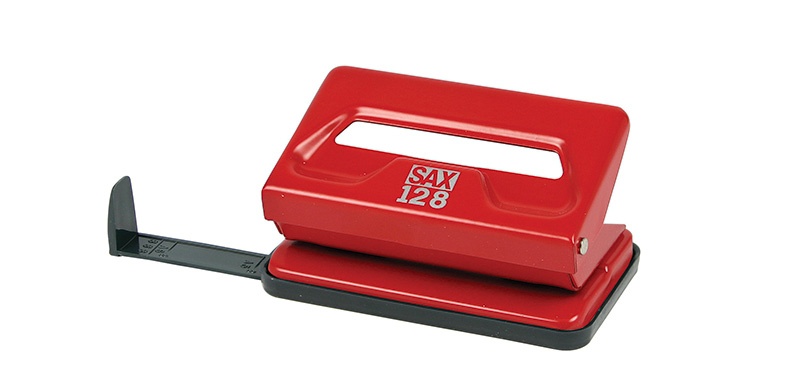 Dziurkacz SAX128S, dziurkuje do 12 kartek, czerwony, Dziurkacze, Drobne akcesoria biurowe