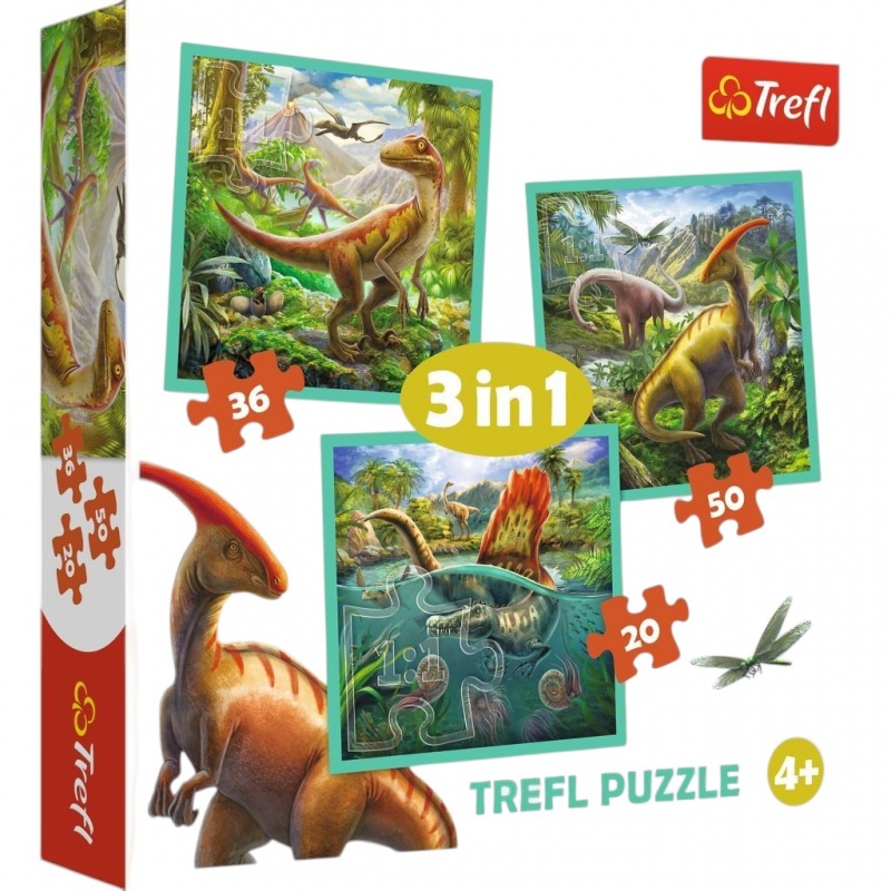 34837 3w1 - Niezwykły świat dinozaur&oacute;w / Trefl, 3w1, Puzzle