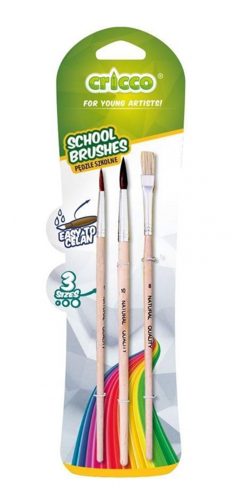 PĘDZELKI SZKOLNE CRICCO, 3 SZT. BLISTER, Plastyka, Artykuły szkolne