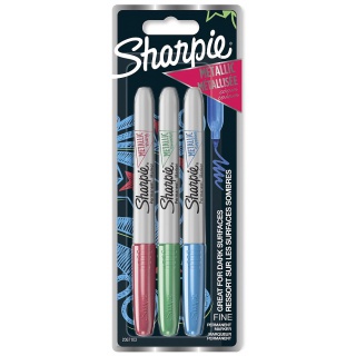 MARKER PERM. METALLIC BL 3  SZT (CZERWONY, ZIELONY, NIEBIESKI), Markery, Artykuły do pisania i korygowania