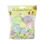 POMPONY 60szt MIX ROZMIARY PASTELOWE, Pompony, Art. kreatywne