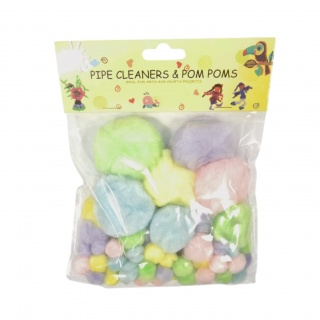 POMPONY 60szt MIX ROZMIARY PASTELOWE, Pompony, Art. kreatywne