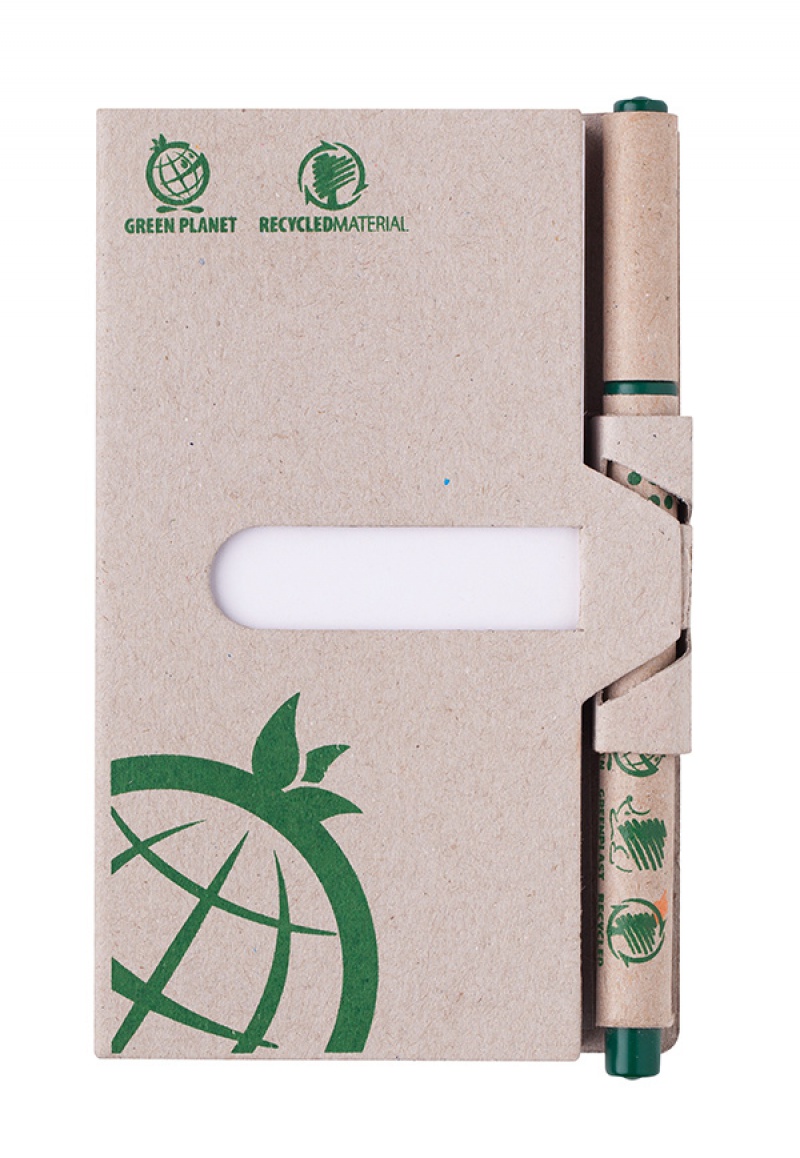 Zestaw mini notatnik z długopisem ICO Green, brązowy, Notatniki, Zeszyty i bloki