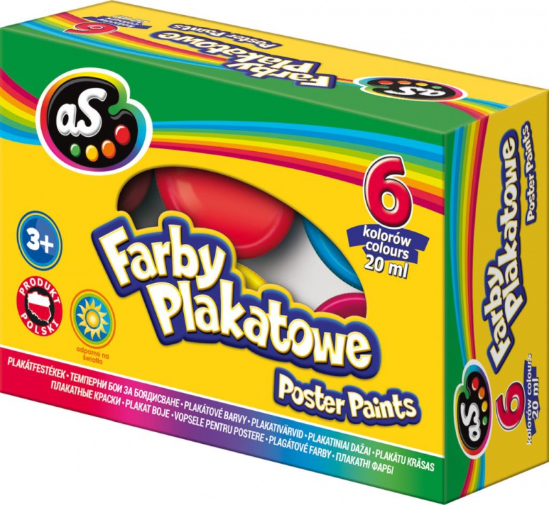 FARBY PLAKATOWE 6 KOL.20ML AS, Plastyka, Artykuły szkolne