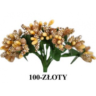 Pręciki na drucie ryż+kulki śr.2cm/6x12szt, złote, Produkty kreatywne, Artykuły dekoracyjne