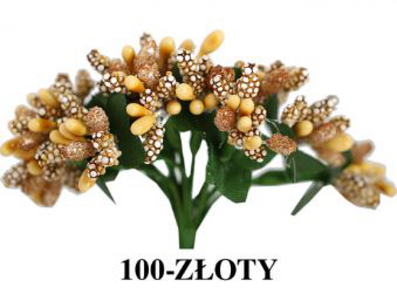 Pręciki na drucie ryż+kulki śr.2cm/6x12szt, złote, Produkty kreatywne, Artykuły dekoracyjne