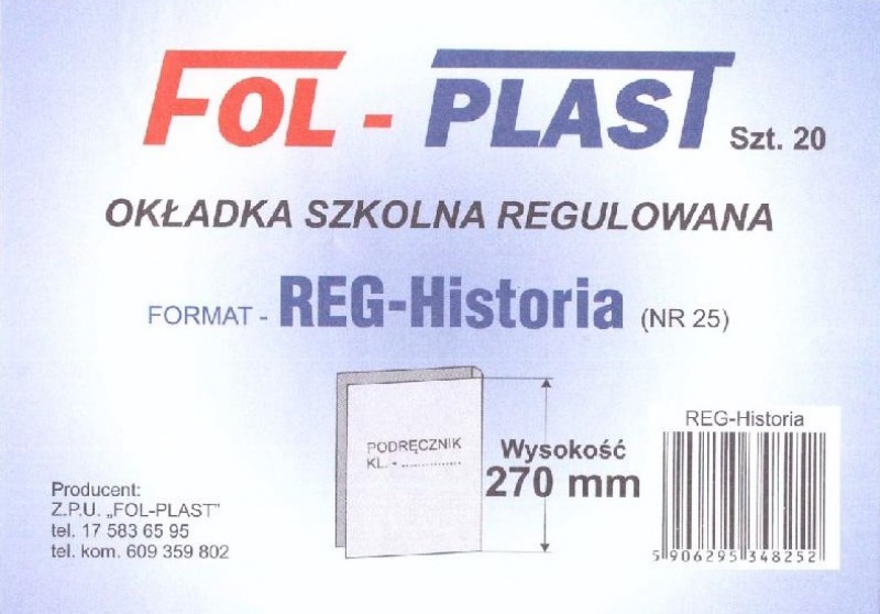 OKŁADKA SZKOLNA REGUL.HISTORIA NR-25 270MM /20/, Podkategoria, Kategoria
