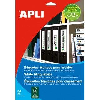 Etykiety samoprzylepne do segregatora APLI, 61x190mm, 100szt., białe, Etykiety opisowe, Papier i etykiety