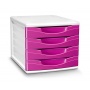 Zestaw 4 szufladek Gloss polistyren różowy, Szufladki - zestawy, Drobne akcesoria biurowe