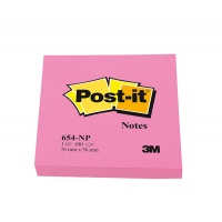 Bloczek samop. POST-IT® (654N) 76x76mm 1x100 kart. jaskrawy różowy, Bloczki samoprzylepne, Papier i etykiety
