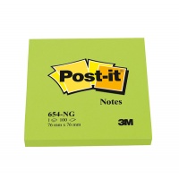 Bloczek samop. POST-IT® (654N) 76x76mm 1x100 kart. jaskrawy zielony, Bloczki samoprzylepne, Papier i etykiety