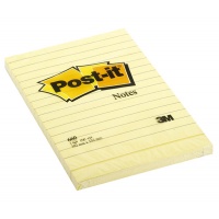 Bloczek samop. POST-IT® w linie (660) 102x152mm 1x100 kart. żółty, Bloczki samoprzylepne, Papier i etykiety