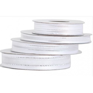 Wstążka szyfon z lamówką SILVER, 6mm/22mb, biała, Produkty kreatywne, Artykuły dekoracyjne