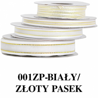 Wstążka szyfon z lamówką GOLD, 15mm/22mb, biała, Produkty kreatywne, Artykuły dekoracyjne