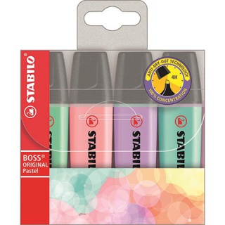 ZAKREŚLACZ BOSS PASTEL ETUI 4 SZT., Textmarkery, Artykuły do pisania i korygowania