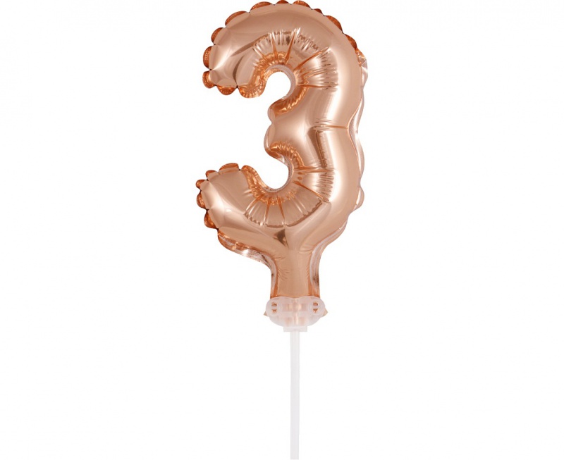 BALON FOLIOWY 13CM. NA PATYCZKU "CYFRA 3" RÓŻ-ZŁ., Podkategoria, Kategoria