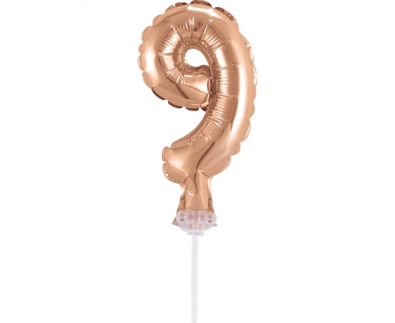 BALON FOLIOWY 13CM. NA PATYCZKU "CYFRA 9" RÓŻ-ZŁ., Podkategoria, Kategoria