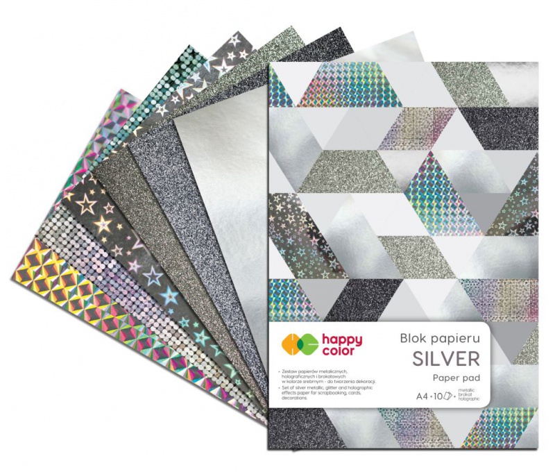 BLOK SILVER A4 10K.150-230GR.HAPPY COLOR, Podkategoria, Kategoria