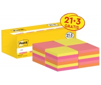 Karteczki samoprzylepne POST-IT&reg; (654-NP24), 76x76mm, 100 kart./bloczek, 21 + 3 bloczki GRATIS, mix kolor&oacute;w neonowych, Bloczki samoprzylepne, Papier i etykiety