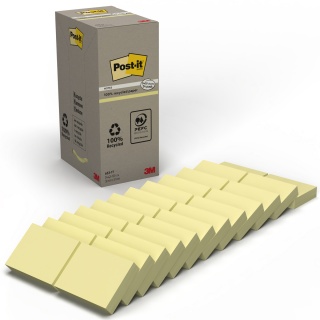 Karteczki samoprzylepne POST-IT&reg; Recycled Notes (653-1T), 38x51mm, 24x100 kart., ż&oacute;łty, Bloczki samoprzylepne, Papier i etykiety, EKO-CERT