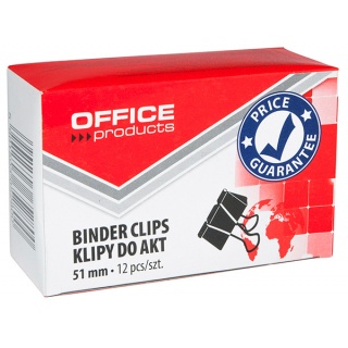 Klipy do dokumentów OFFICE PRODUCTS, 51mm, 12szt., czarne, Klipy, Drobne akcesoria biurowe
