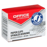 Paper Clips round OFFICE PRODUCTS, 28mm, 100pcs, silver