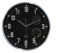 Zegar ścienny CEP Thermo-hygro, 30cm, czarny, Zegary, Wyposażenie biura