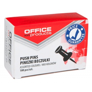 Pinezki beczułki OFFICE PRODUCTS, 100szt., mix kolorów, Pinezki, Drobne akcesoria biurowe