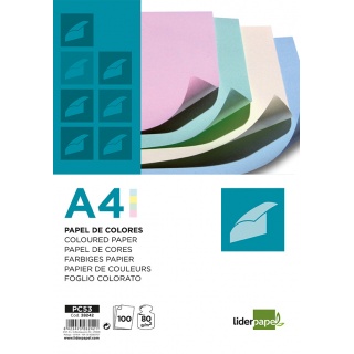 Coloured Paper LIDERPAPEL, 10 x pastel, 100 sheets, assorted colours
