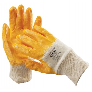 Heavy Duty Safety Gloves Harrier Yellow, cotton+ nitrile, size 10, white-blue