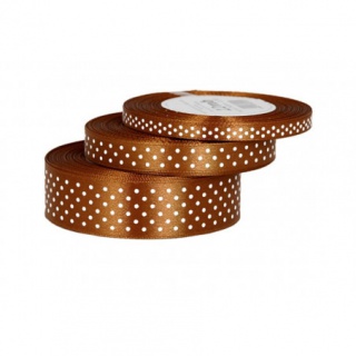 Wstążka satynowa w kropki 12mm/22mb brązowa, Produkty kreatywne, Artykuły dekoracyjne