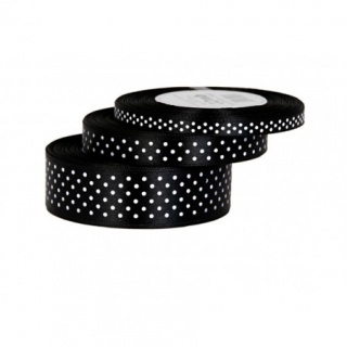 Wstążka satynowa w kropki 12mm/22mb czarna, Produkty kreatywne, Artykuły dekoracyjne