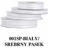 Wstążka szyfon z lamówką SILVER, 3mm/22mb, biała, Produkty kreatywne, Artykuły dekoracyjne